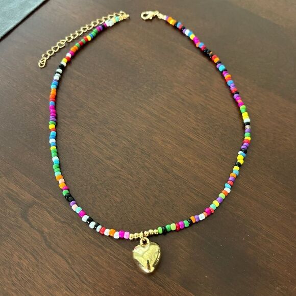 NEW! Bohemian Colorful Beaded Heart Choker Necklace - Picture 3 of 3
